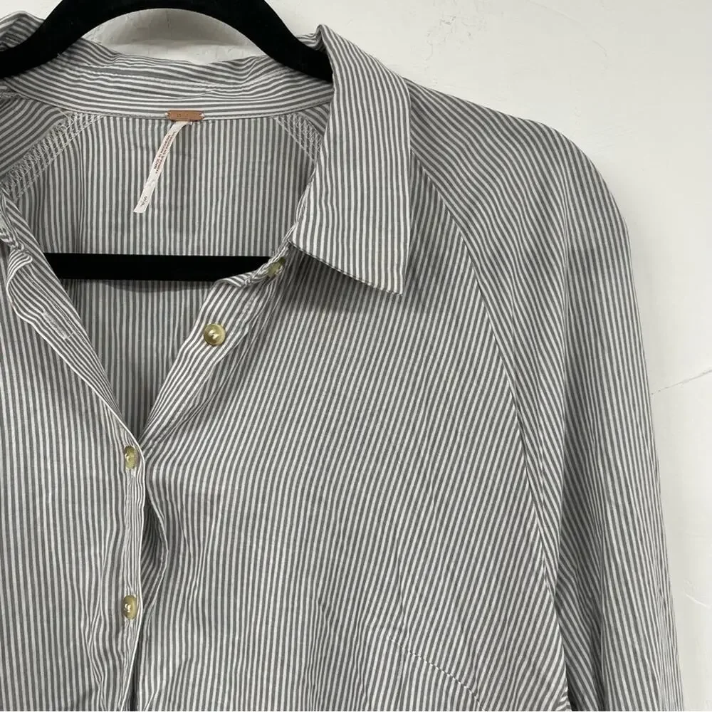 Free People Grey & White Striped Ruffled Tiered Long Sleeve Blouse Womens S Top - Picture 5 of 10